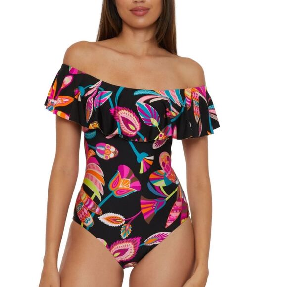 TRINA TURK Off The Shoulder Ruffle One Piece Swimsuit Size Small - Picture 1 of 9